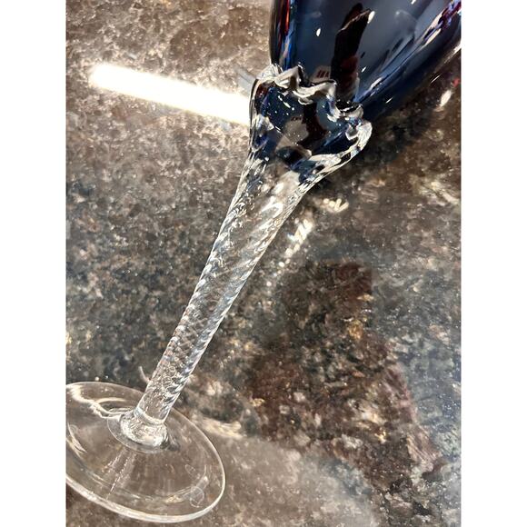 Vintage Art Glass Goblet Clear Twisted Stem Handcrafted in Yugoslavia Amethyst - Picture 5 of 8